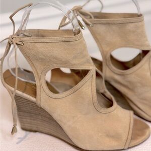 We Love Our Suede Aquazzura Sandals. This Is Barely Worn Light Suede With A Heel